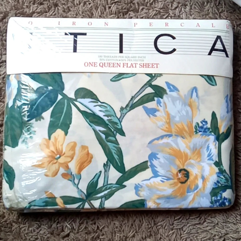 Vintage WestPoint UTICA Quaker Hill Magnolia Queen Flat Sheet Floral Cream